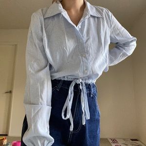 Brandy Melville Lenny Blue and White Striped Button Down Top